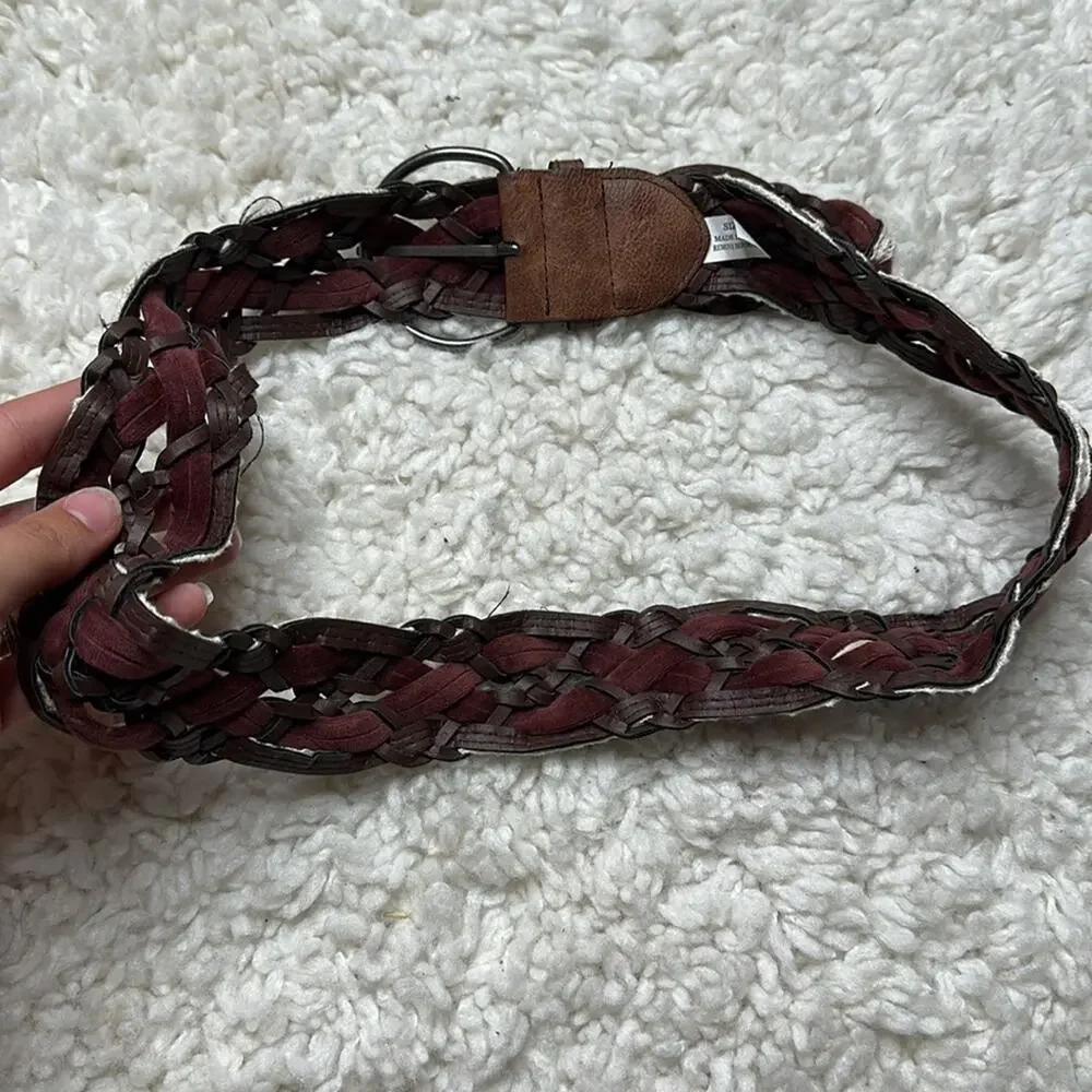 Braided Belt Brown and White Western Buckle Boho Bohemian Lace